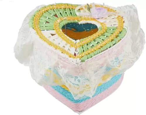 Blue Pink Yellow Twisted Paper Wrapped Heart Shaped Tissue Box Holder (id: b47 8e5 79f cd6 e94, Small, b478e579fcd67e94928eff89fac9f7