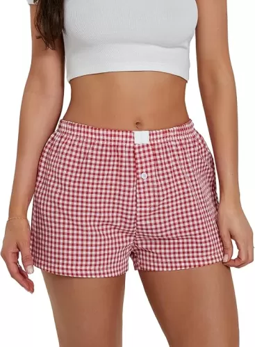 Boxer Shorts Y2k Women Plaid Gingham Low Elastic Waist Pajamas Lounge Sleep Pj Checkered Micro Short Pants Bottoms