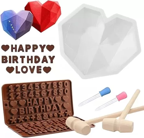 Breakable Heart Mold Set for Chocolate, Heart Silicone Molds with Hammers and Dropper, Letter Mold and Number Chocolate Molds for Valentine Candy Making