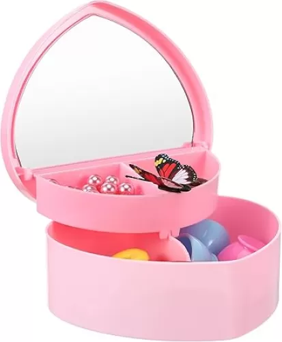 Cabilock Heart Shaped Jewelry Box for Girl: Pink Jewelry Storage Organizer with Heart Make up Mirror Jewelry Display Case Pendant Necklace Box for Earrings Rings Bracelets