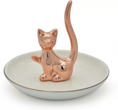 Cat Love Ring Holder Trinket Tray Decorative Storage Jewelry Dish Plated Rose Gold Color