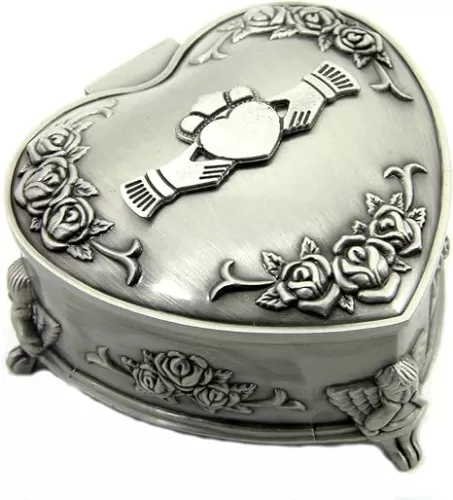 Claddagh Celtic Jewelry Box Heart-Shaped Pewter Made in Ireland