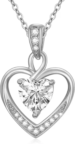 Classic 14K Gold Heart Necklace for Women, Dainty Gold Love Heart Pendant with Sparkling Created Diamond Forever Love Jewelry Gift for Mom, Wife, Girlfriend 16"-18"
