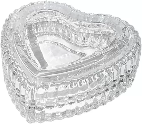 Clear Crystal Heart Shape Jewelry Tray for Girls, Women's Small Covered Trinket Storage Organizer Box