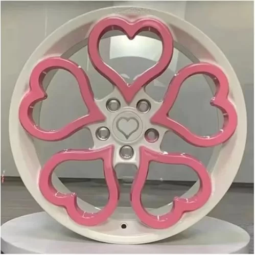 Compatible for Multi-Pattern Vehicles Pink Heart-Shaped Alloy Wheels Rims - Customizable 5x100/5x112/5x114.3/5x120 Flow Formed Lightweight Design, 1pcs(5x112, Deposit_19IN.)