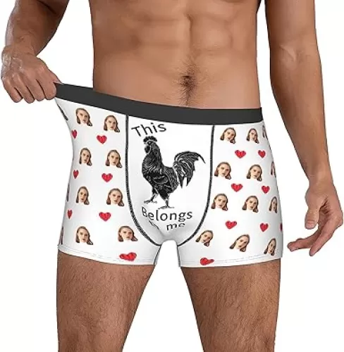 Custom Boxers with Face and Name for Men, Personalized Red Heart Boxers, Gift for Boyfriend Birthday Christmas