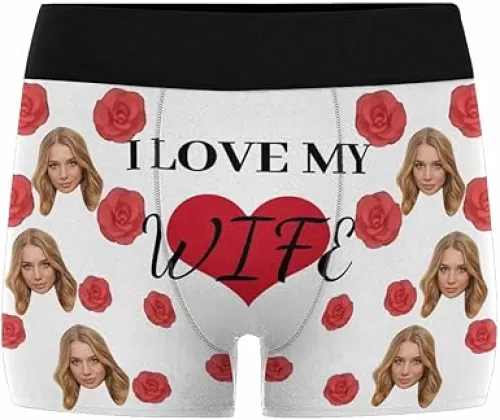 Custom Face Boxer, Personalzied Underwear for Men red Rose Heart