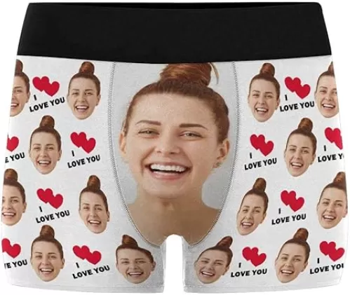 Custom Face Boxers I Love You White Hearts Girlfriend Face Watermelon Red Personalized Face Briefs Underwear for Men