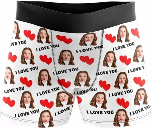 Custom Faces Print Boxer Briefs for Men Love Heart White Photo Underwear Gifts