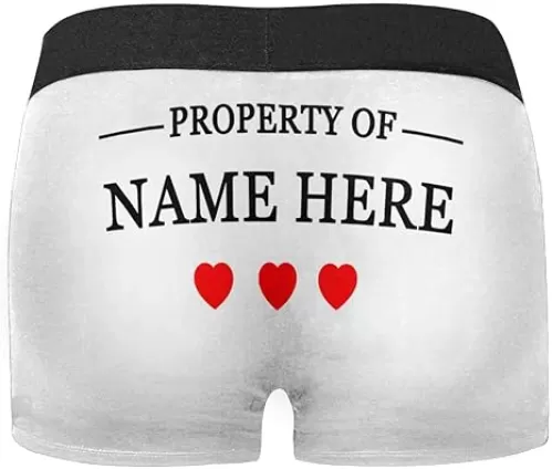 Custom Text Boxers Property of Custom Name 3 Red Hearts Navy Personalized Briefs Underwear for Men