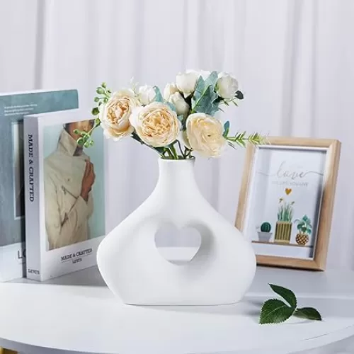 Cute Heart-Shaped Ceramic Vase Modern Boho Nordic Decor Handcrafted Premium Vase for Flowers Unique Table Centerpiece for Wedding, Living Room, Bedroom, or Office Gift for Mom, Wife, or Her