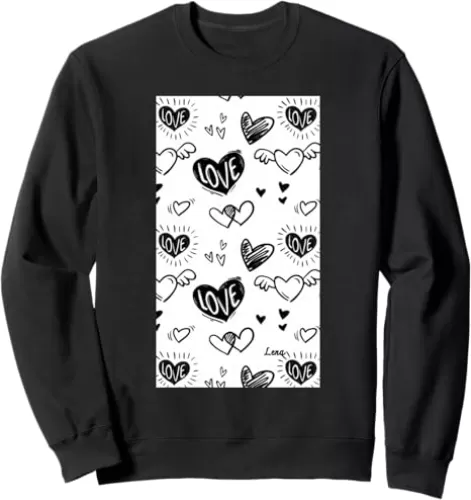 Cute Love Fun Hearts Smile Black and White Sweatshirt