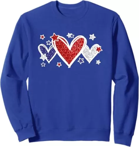Cute Red White Blue Hearts And Stars For Patriotic Women Sweatshirt