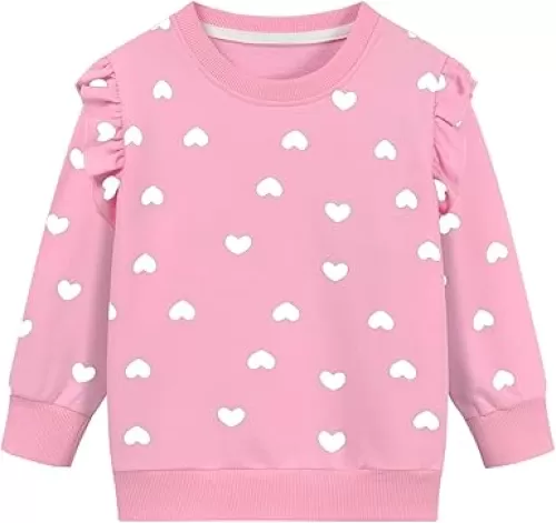 DDSOL Toddler Girls Heart Sweatshirts Valentine Sweatshirt Crewneck Ruffle Long Sleeve Kids Girls Heart Shirts Tops 2-7 Years