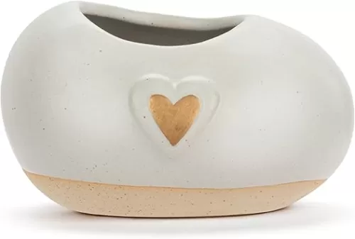 DEMDACO Inspired Everyday Collection Inspired Gold Tone Heart with Clay Like Bottom 4.5 x 2.5 Stoneware Indoor Standing Planter for Your Green Thumb