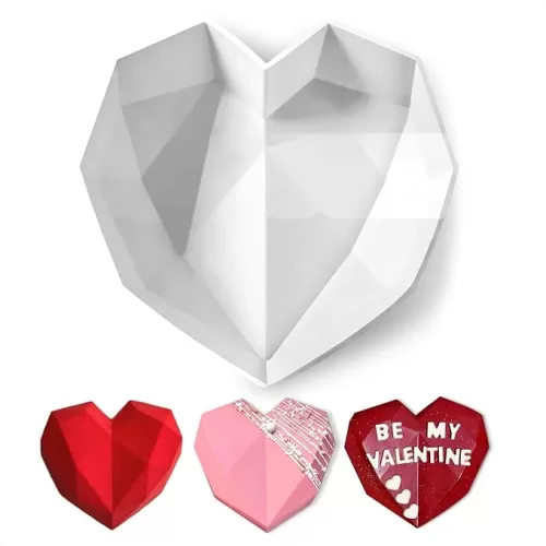 Diamond Heart Silicone Mold - Flexible Heart Shaped Cake Pans for Baking and Freezing, Cake Mold is Easy to Use & Clean, Convenient Size 7.3" x 6.5" x 2.2" - Temperature Resistant & Easy Demolding