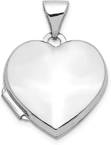 Diamond2Deal 14K White Gold 15mm Heart Shaped Locket Pendant