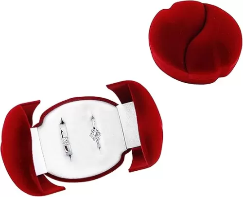 Double Heart Shaped Ring Gift Box, 2 Slots Small Velvet Jewelry Boxes for Women, Exquisite Double Openings Ring Display Holder Case for Proposal Engagement Wedding Ceremony Valentine's Day