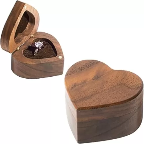 Engagement Proposal Ring Box Slim Wooden Heart Shaped Ring Case Ring Bearer Box Ring Holder for Wedding Ceremony, Commemoration Day, Birthday Gift, Jewelry Store, Collection & Display
