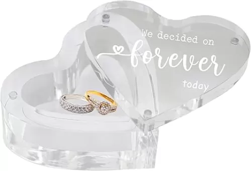 Engraved Wedding Ring Boxes for Ceremony Acrylic Ring Bearer Box for Wedding Proposal Engagement (Heart-Shaped A)