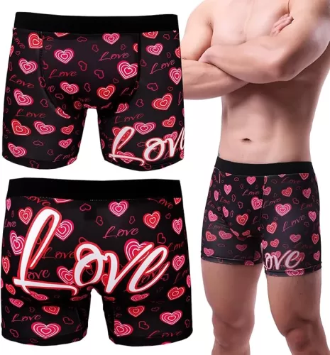 Evankin Men Valentines Boxer Briefs, Sexy Funny Novelty Heart Underwear, Comfort Breathable Soft Underpants Shorts with Bulge Pouch(Heart&Love1, L)