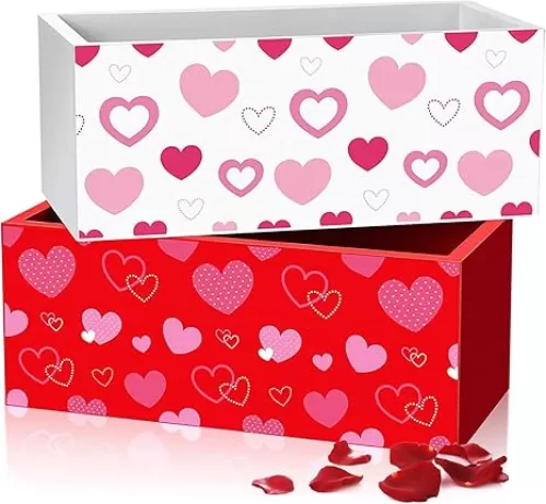Faccito 2 Pcs Valentine‘s Day Candy Bowl Dish Wooden Large Cookies Holders Pink Heart Candy Basket Red Love Serving Bowl Tableware for Valentine‘s Day Wedding Anniversary Holiday Party Supplies