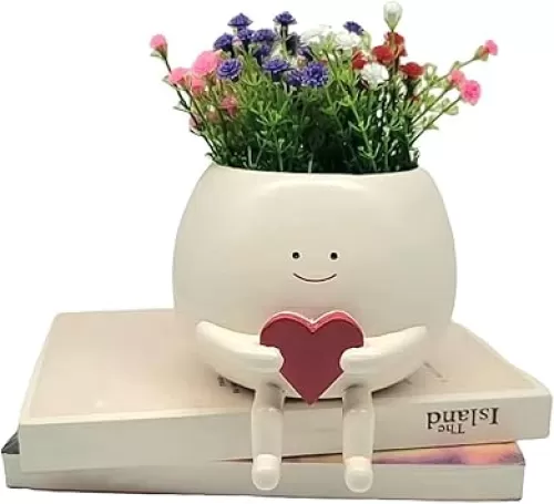 Face Planter Pots Head Cute Resin Cactus for Indoor Outdoor Face Vase Home Bookshelf Decor Unique Loving Heart Succulent Pot for Mother Girlfriend Wedding Anniversary