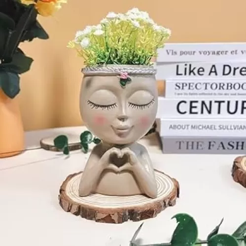 Face Planter Pots, Unique Face Flower Pot Head Planter for Indoor Outdoor Plants with Drainage Hole Love Style for Valentine