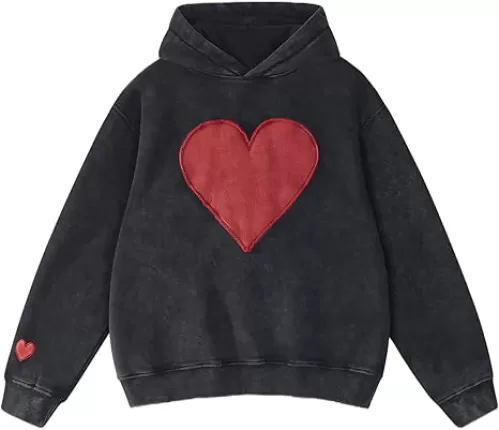 FAIABLE Womens Oversized Heart Patch Couples Hoodies Sweatshirts Heavyweight Vintage Fleece Hoodies for Women 2025