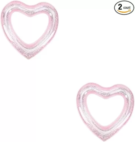 FAVOMOTO Sequin Swim Ring Love Heart Floats Inflatable Heart Pool Float for Summer Swimming Ring Beach Heart Pool