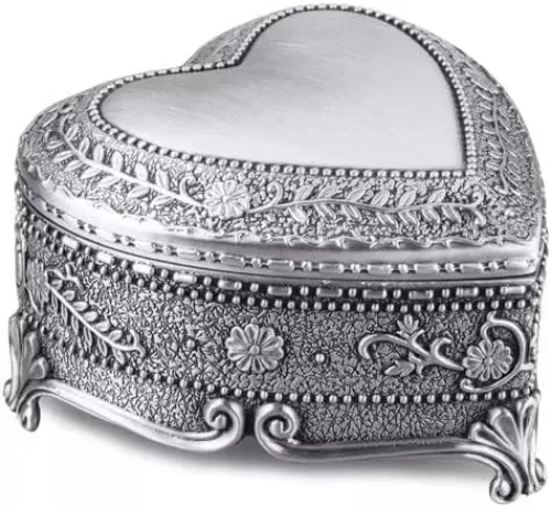 Feyarl Vintage Jewelry Trinket Box Heart Shape Ring Earrings Box Treasure Storage Chest Case Keepsake Organizer for Girl Woman Birthday Wedding