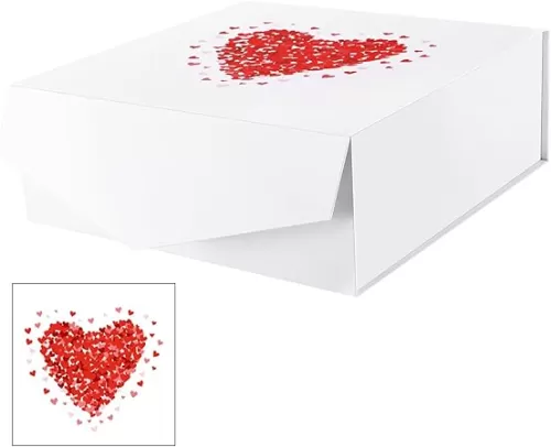 Gift Box with Lid 9x9x3.4 Inches, Heart for Mother's Day, Bridesmaid Proposal Box with Magnetic Closure for All Occasion