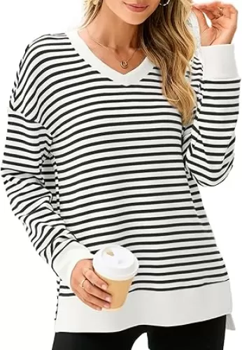 Glamaker Women's Long Sleeve V Neck Sweatshirt Air Essentials Soft Loose Pullover Sweatshirts