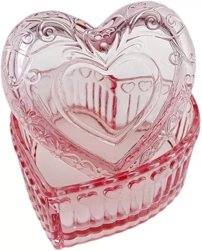 Glass Heart Shape Jewelry Box, Candy Box with Lid, Women