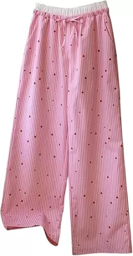 GORGLITTER Women's Y2k Wide Leg Striped Boxer Pants Heart Print High Waisted Lounge Trousers