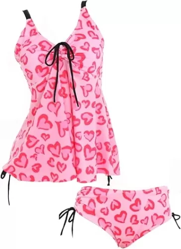 haikyuu Women Heart Leopard Tankini Pink Swimsuits Two Piece Tummy Control Bathing Suits Swimwear Tank Top with Bottom