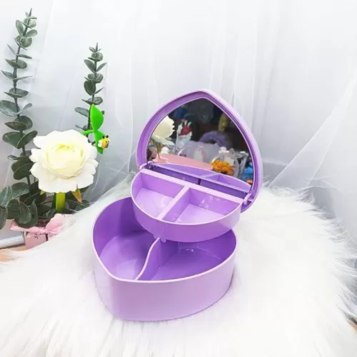 Heart Jewelry Storage Box with Mirror Double Layer Plastic Jewelry Box Love Heart Desk Shelf Creative Jewelry Storage Organizer for Girls(Purple)