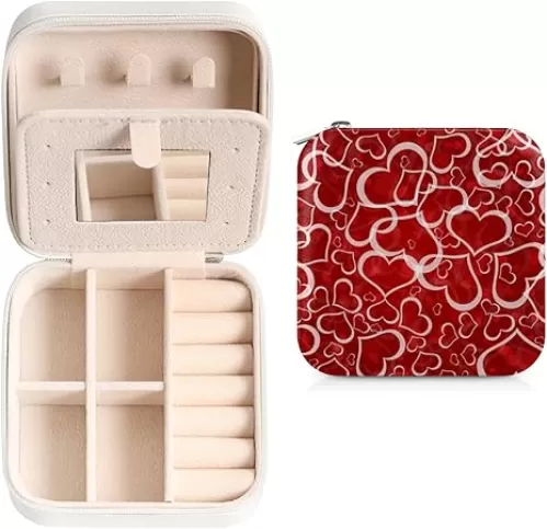 Heart Red Jewelry Box Portable Jewelry Case Boxes Travel Storage Organizer Display Jewelry Earrings Necklace Ring Cases Lover Gifts
