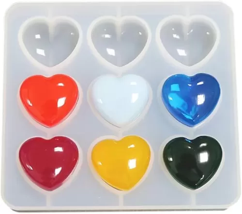 Heart Shape Epoxy Mold Silicone Mold 9Pcs 3 x 2.8cm Resin Love Heart Shape DIY Craft for Keychain Making, 1cm Depth