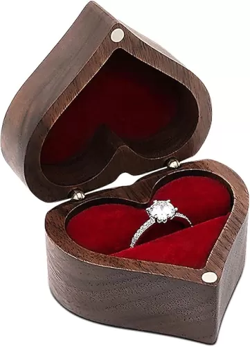 Heart-shaped Ring Box, Wooden Ring Jewelry Box with Single Slot, Romantic Wedding Ring Holder for Rings, Earrings, Engagement Ring Box for Proposal, Anniversary (red)