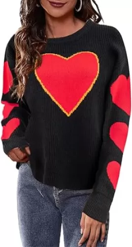 Heart Sweater for Women Winter Cute Long Sleeve Valentine's Day Knitted Pullover Jumper Tops