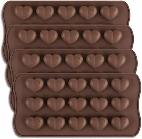 homEdge 15-Cavity Dimpled Heart Shape Chocolate Mold, Silicone Dimpled Valentine Heart Chocolate Gummy and Candy Mold