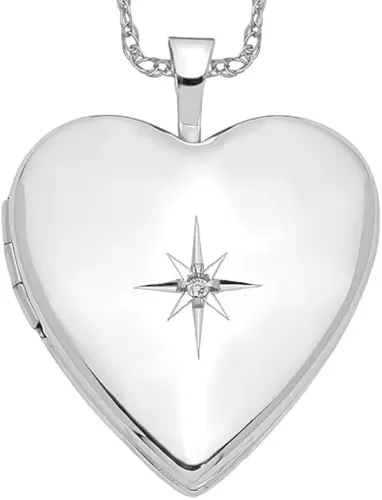 IceCarats 14K Solid White Gold Diamond Heart Love Locket Necklace Chain Pendant Charm