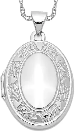 IceCarats 14K Solid White Gold Heart Love Oval Personalized Photo Locket Necklace Picture Pendant Charm