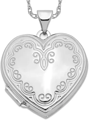IceCarats 14K Solid White Gold Heart Love Personalized Photo Locket Necklace Picture Pendant Charm