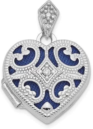 Jewels By Lux 14k White Gold 15mm Diamond Heart Locket