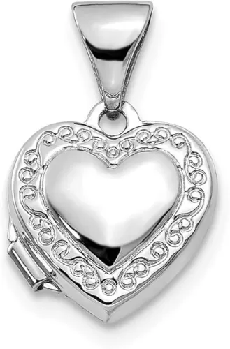 Jewels By Lux 14k White Gold Polished Heart-Shaped Scrolled Locket
