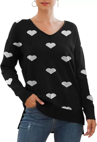 Jouica Women's Casual Lightweight V Neck Batwing Sleeve Knit Top Loose Pullover Sweater
