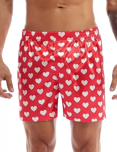 Kaerm Mens Hot Boxers Shorts Love Heart Print Summer Loose Sports Trunks Underwear