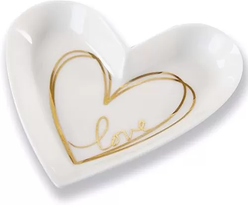 Kate Aspen Shaped Love Ceramic Gold Foil Trinket Dish, Heart Medium